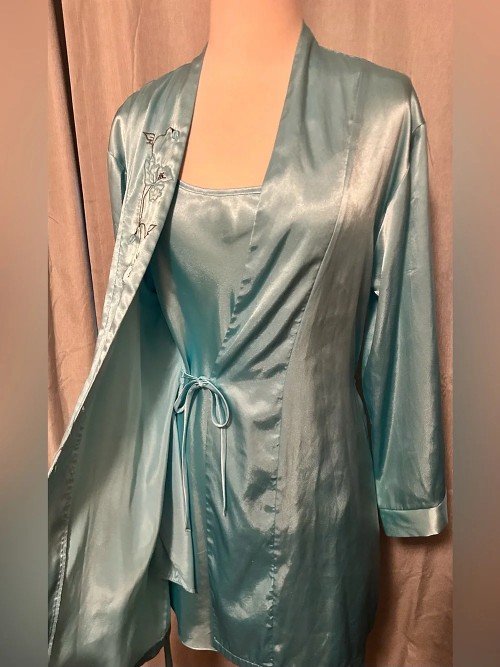 Jones New York Embroidered Robe & Slip Set - Teal - Picture 2 of 10